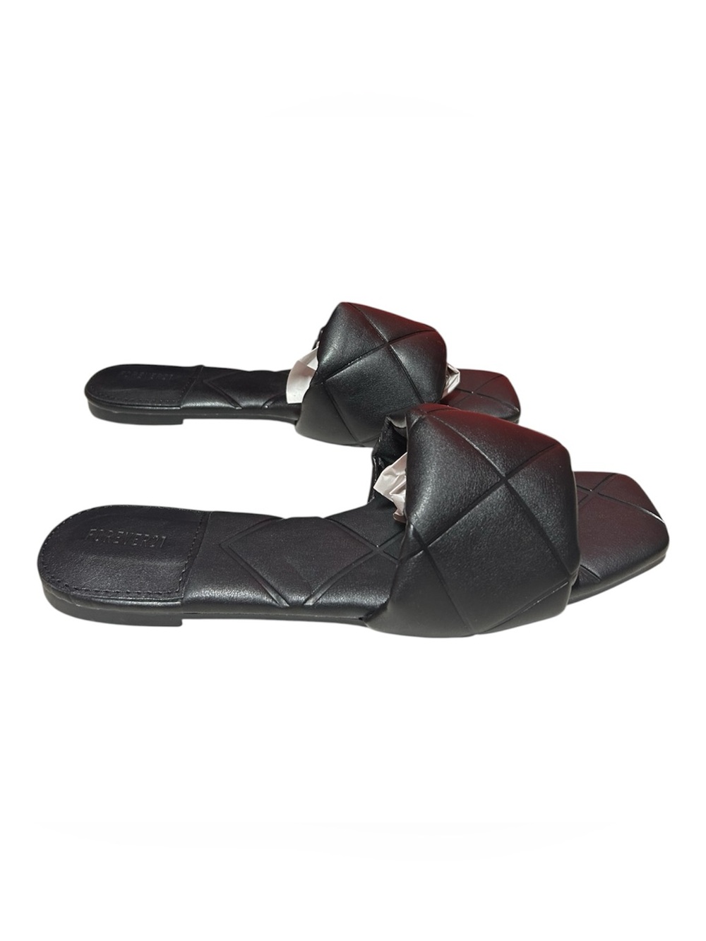Forever 21 Black Quilted Diamond Pattern Slide Sandals Comfortable Flat Slides